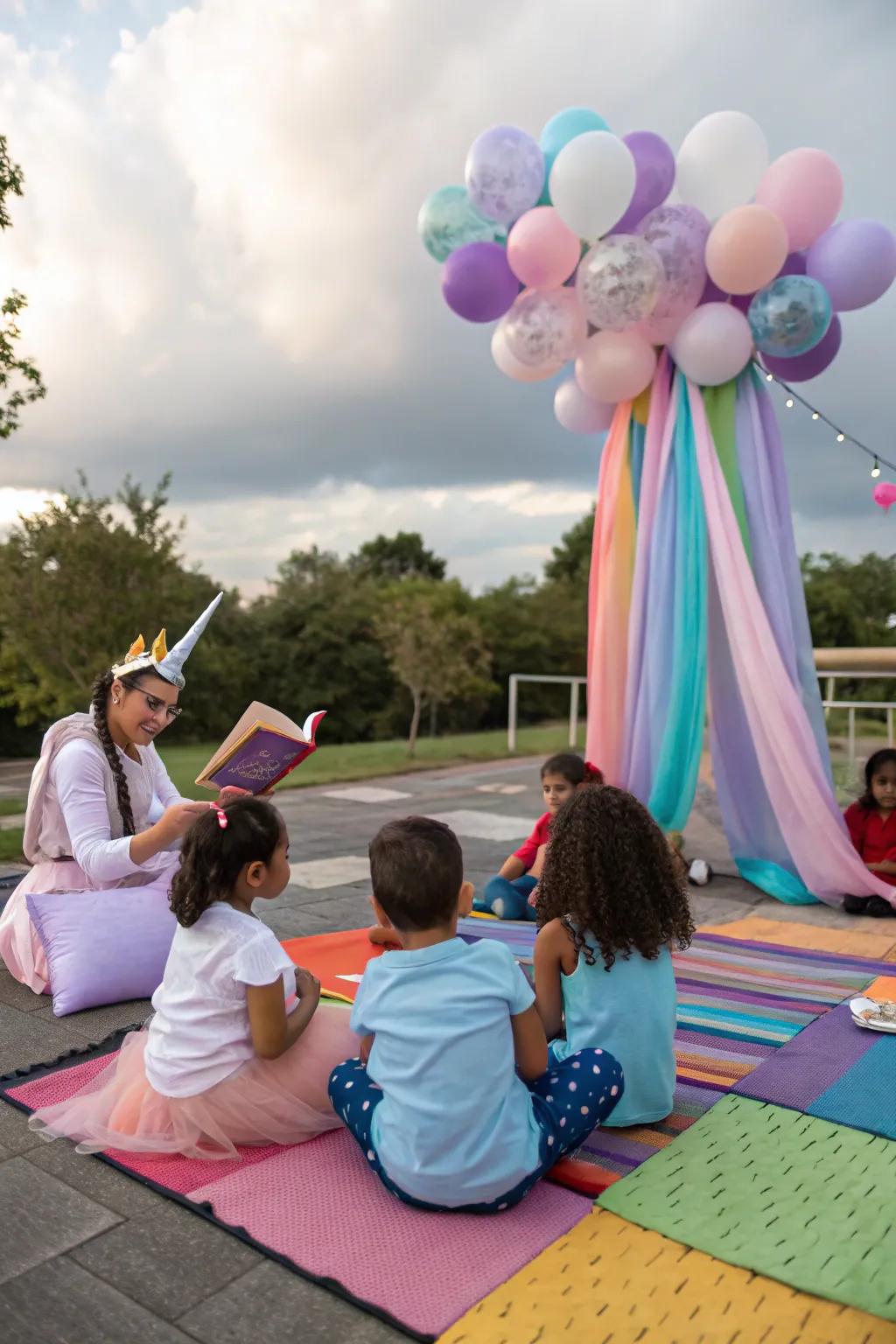 Unicorn storytime brings a magical pause to the party.