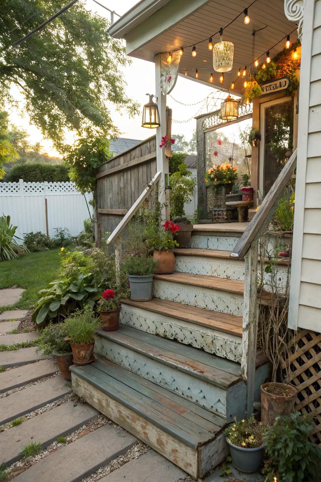 Mixing materials adds a unique touch to your porch steps.
