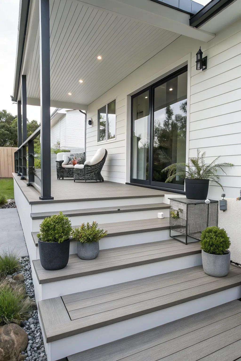 Composite steps offer a modern, low-maintenance solution.