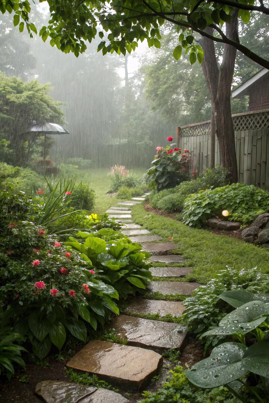 Stepping stones keep your feet dry and enhance garden pathways.