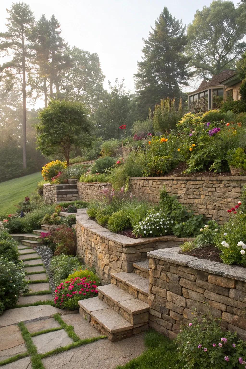 Terraces handle runoff while adding visual interest.