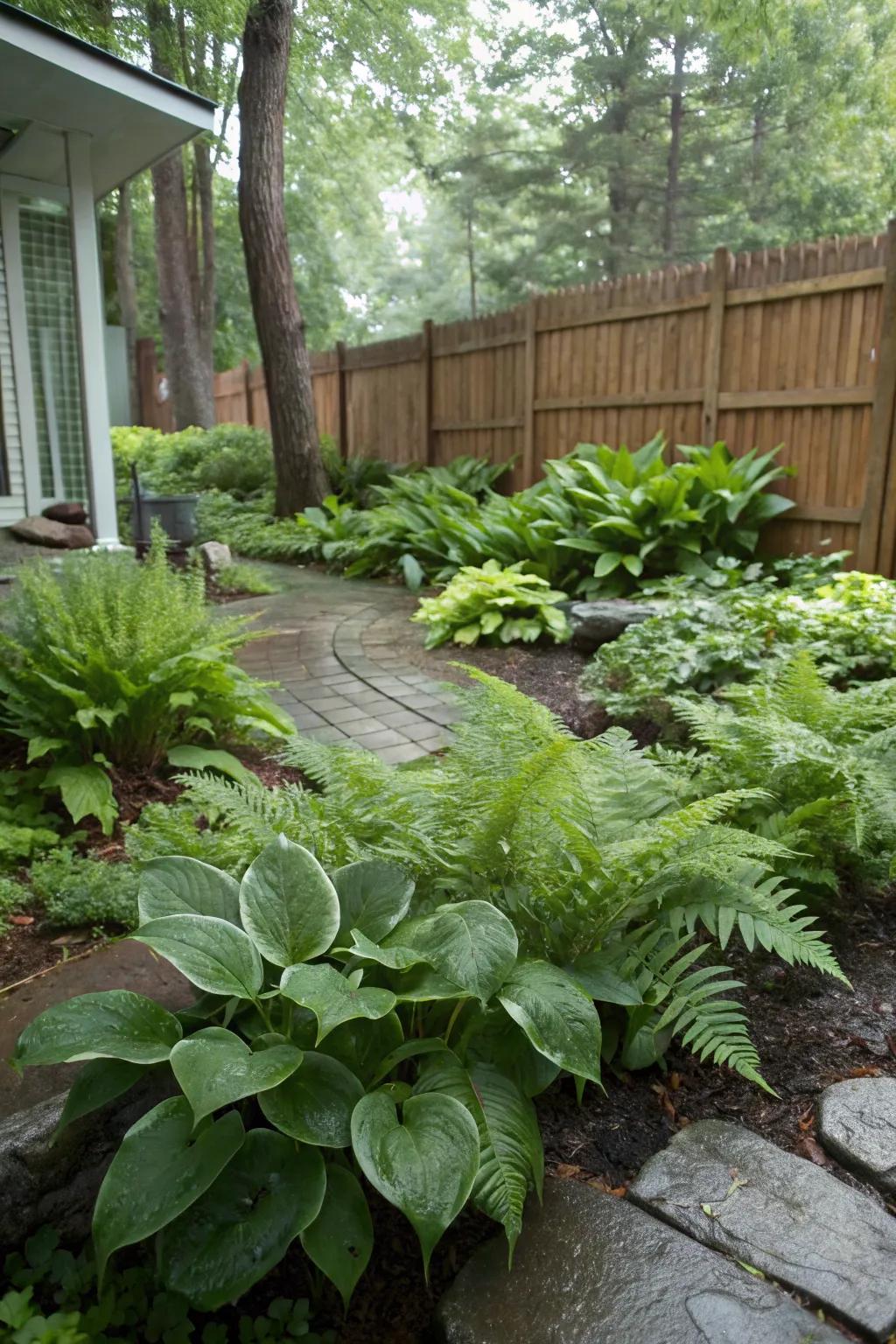 Moisture-loving plants turn wet spots into lush retreats.