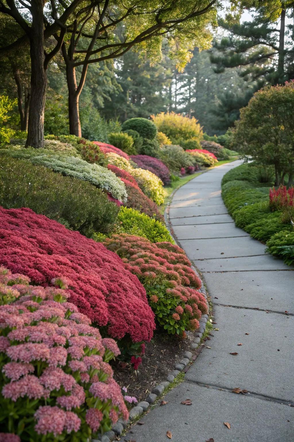 Sedums creating a charming border along a garden path.
