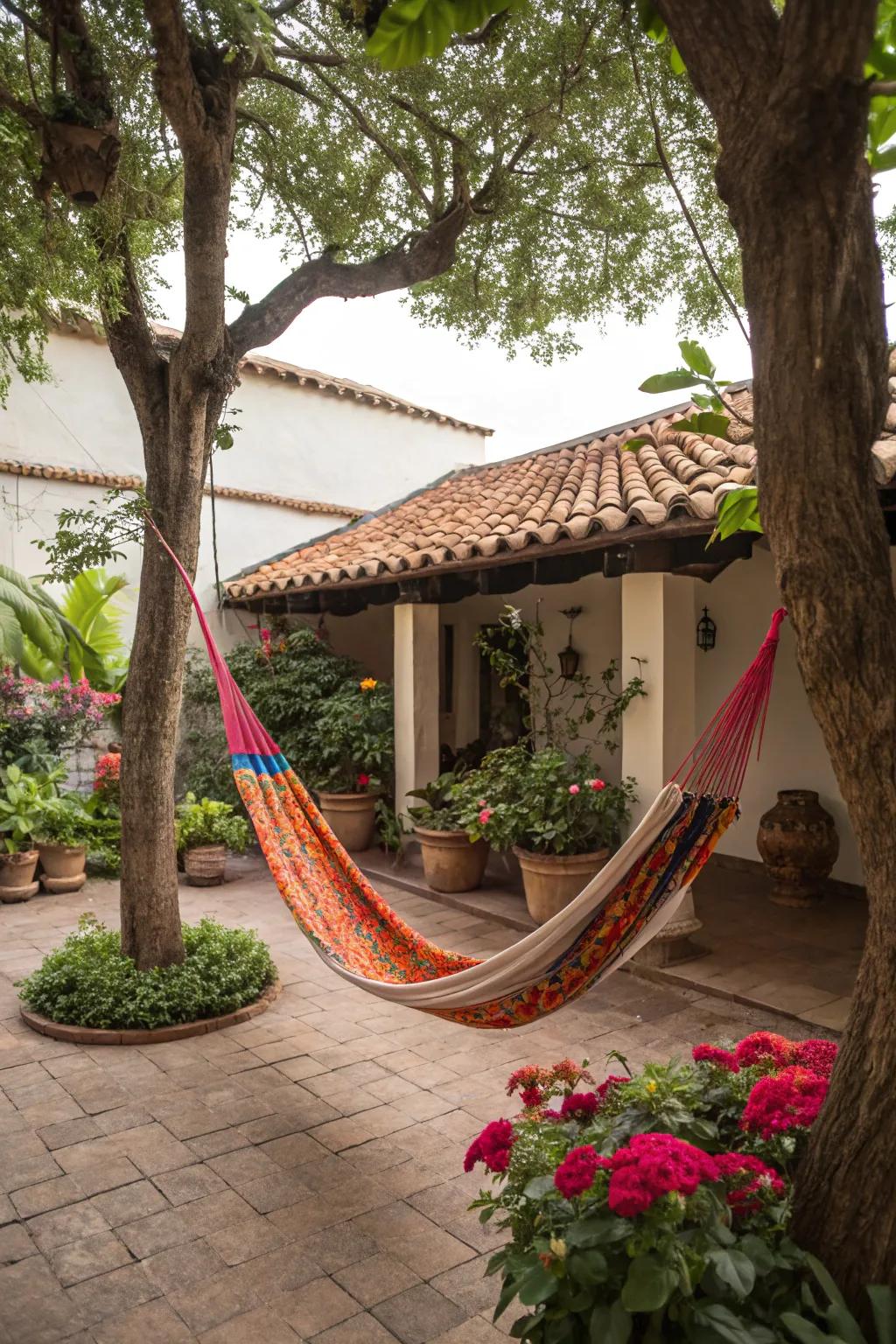 Create a relaxing corner with a cozy hammock.