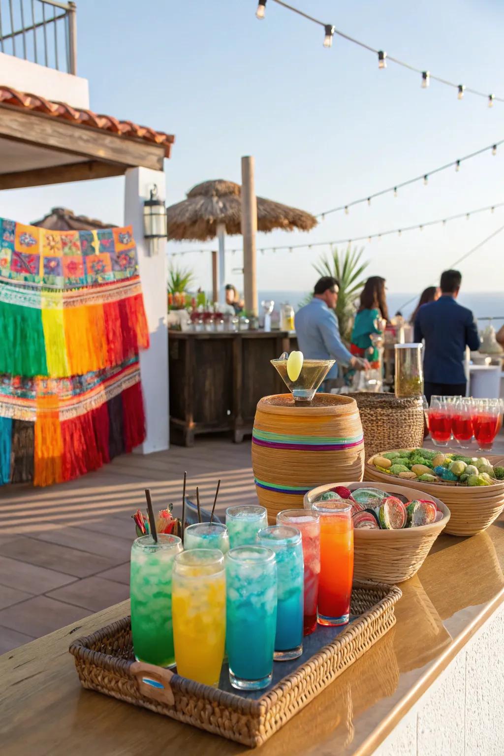 Create a festive vibe with an outdoor drinks station.