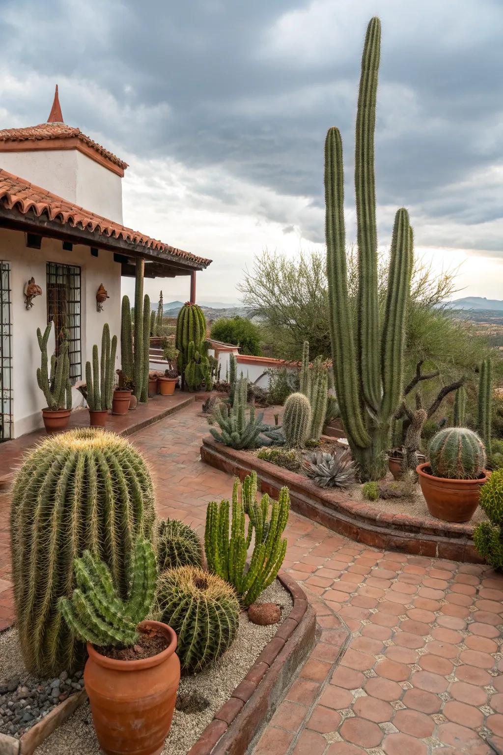 Create a desert oasis with a cactus garden.