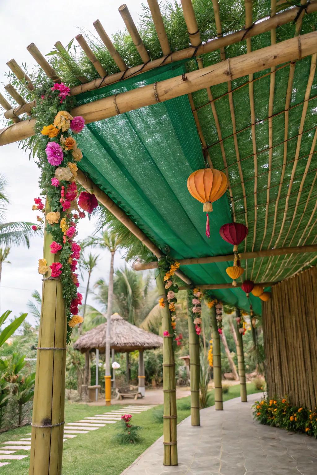 Invite tropical vibes with a bamboo canopy in your outdoor space.