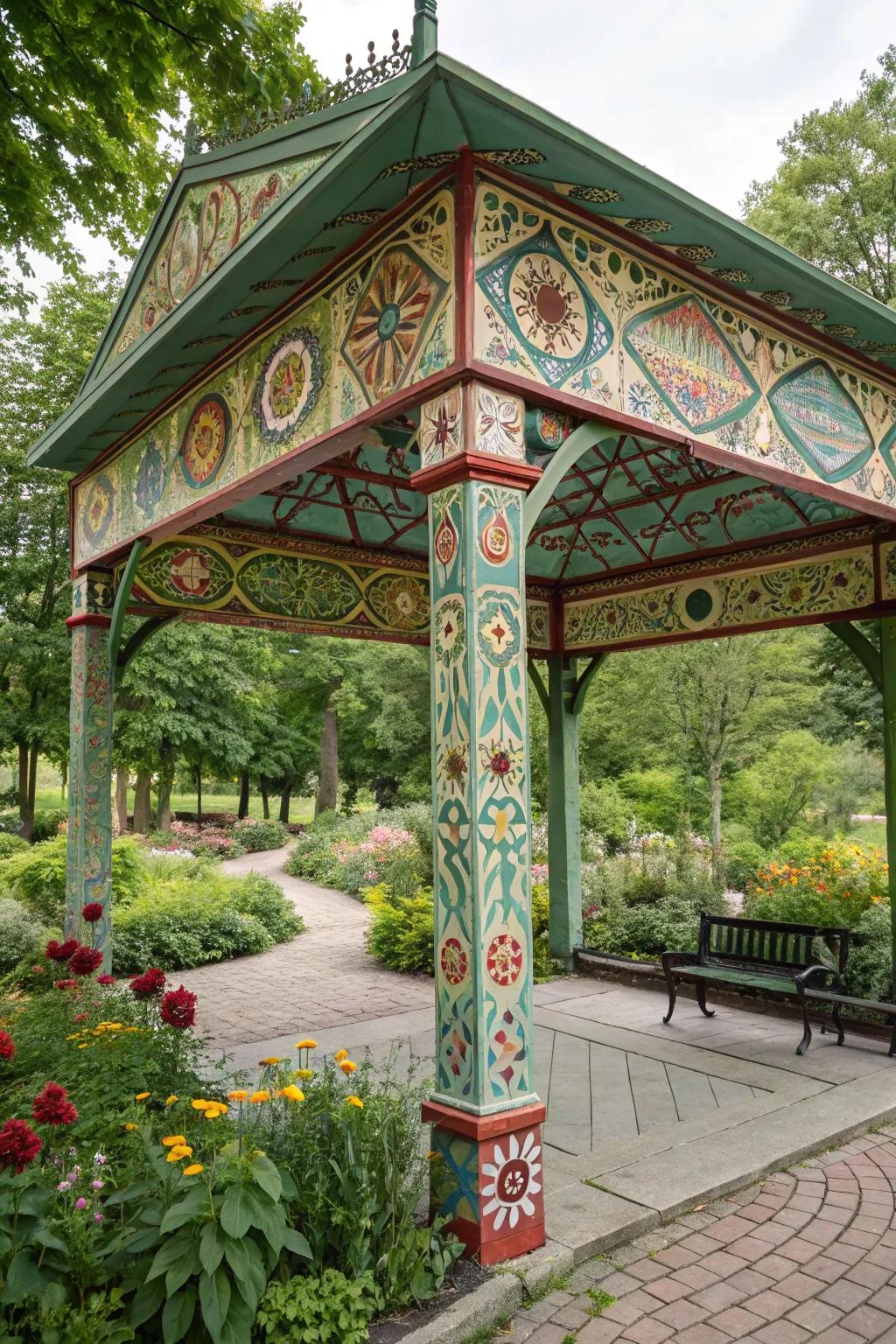 An artistic canopy can be a stunning centerpiece in any garden.