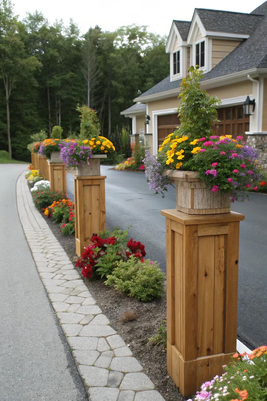 Planter posts add vibrant color and life to any driveway.