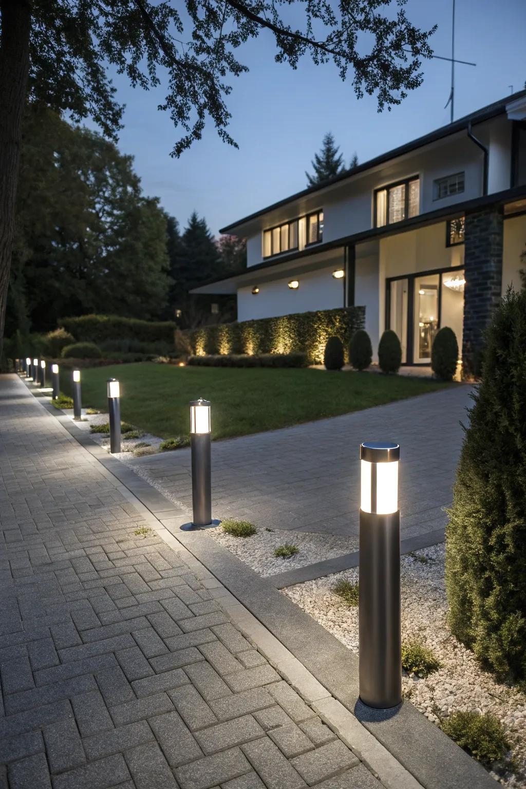 Lighted bollard posts offer modern style and function.