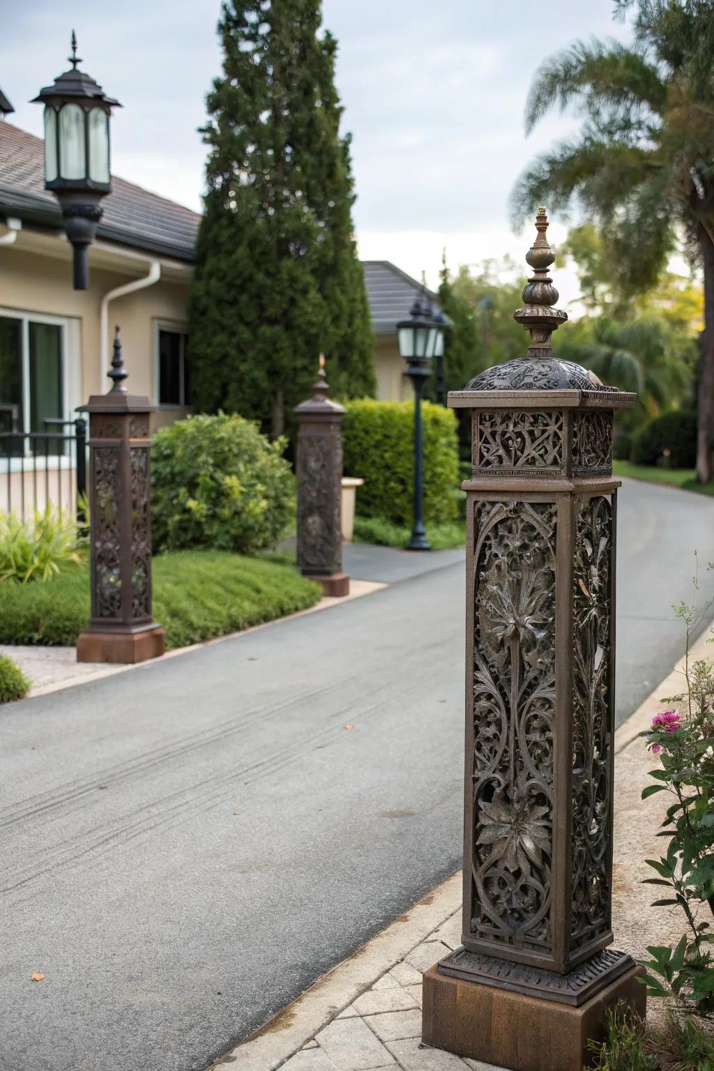 Decorative metal posts add an artistic touch to any home.
