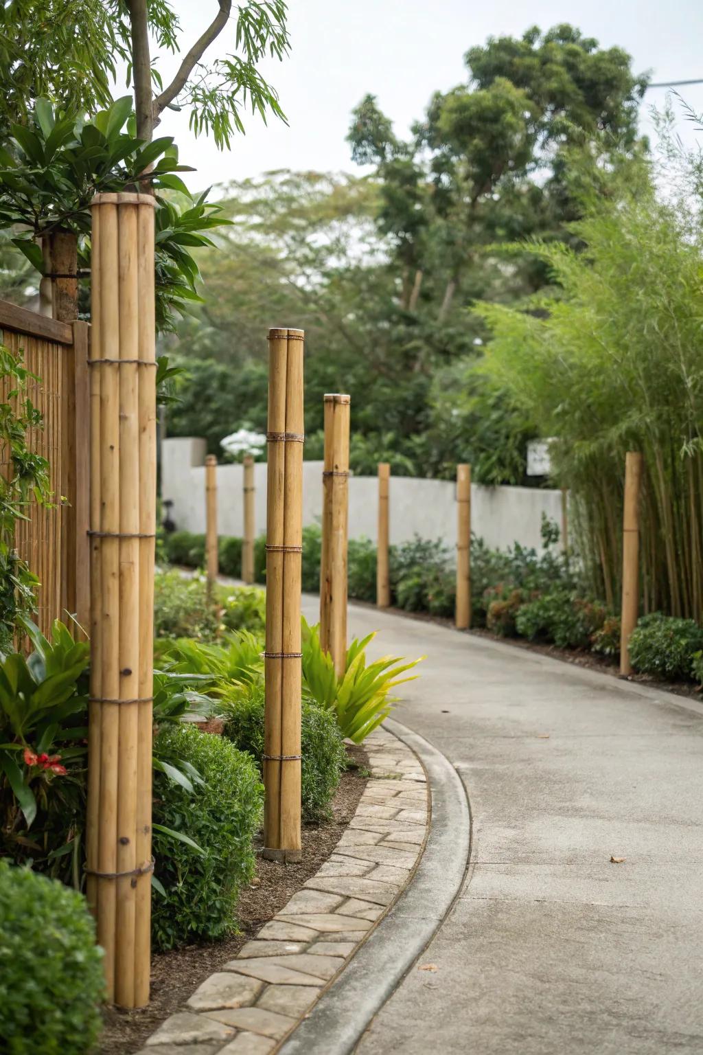 Bamboo posts offer a sustainable, exotic touch.