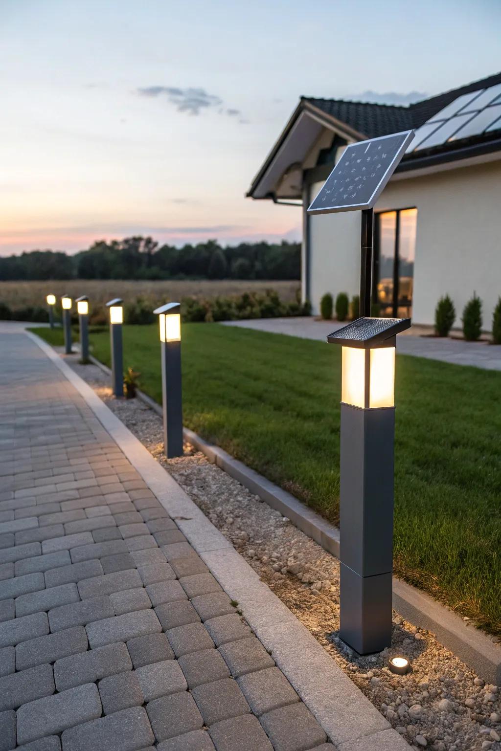 Solar-powered posts offer eco-friendly elegance.