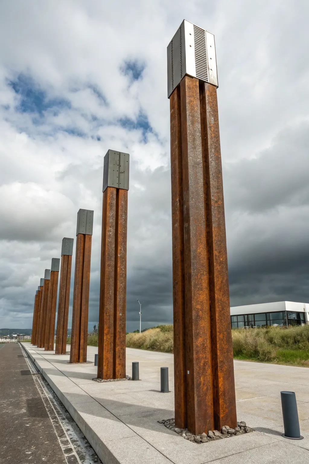 Corten steel posts offer a unique, weathered aesthetic.