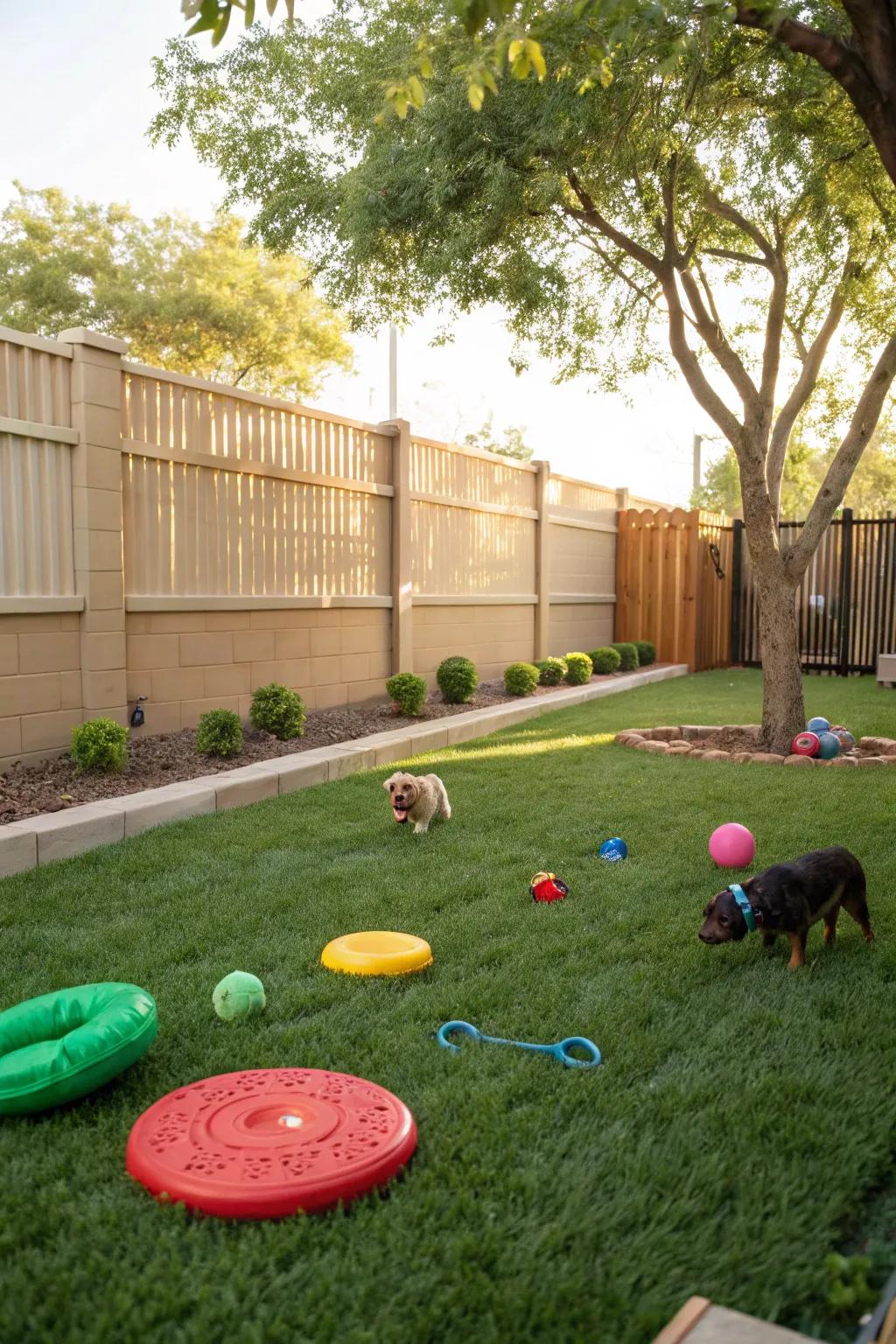 A pet-friendly section of the backyard with space for play.