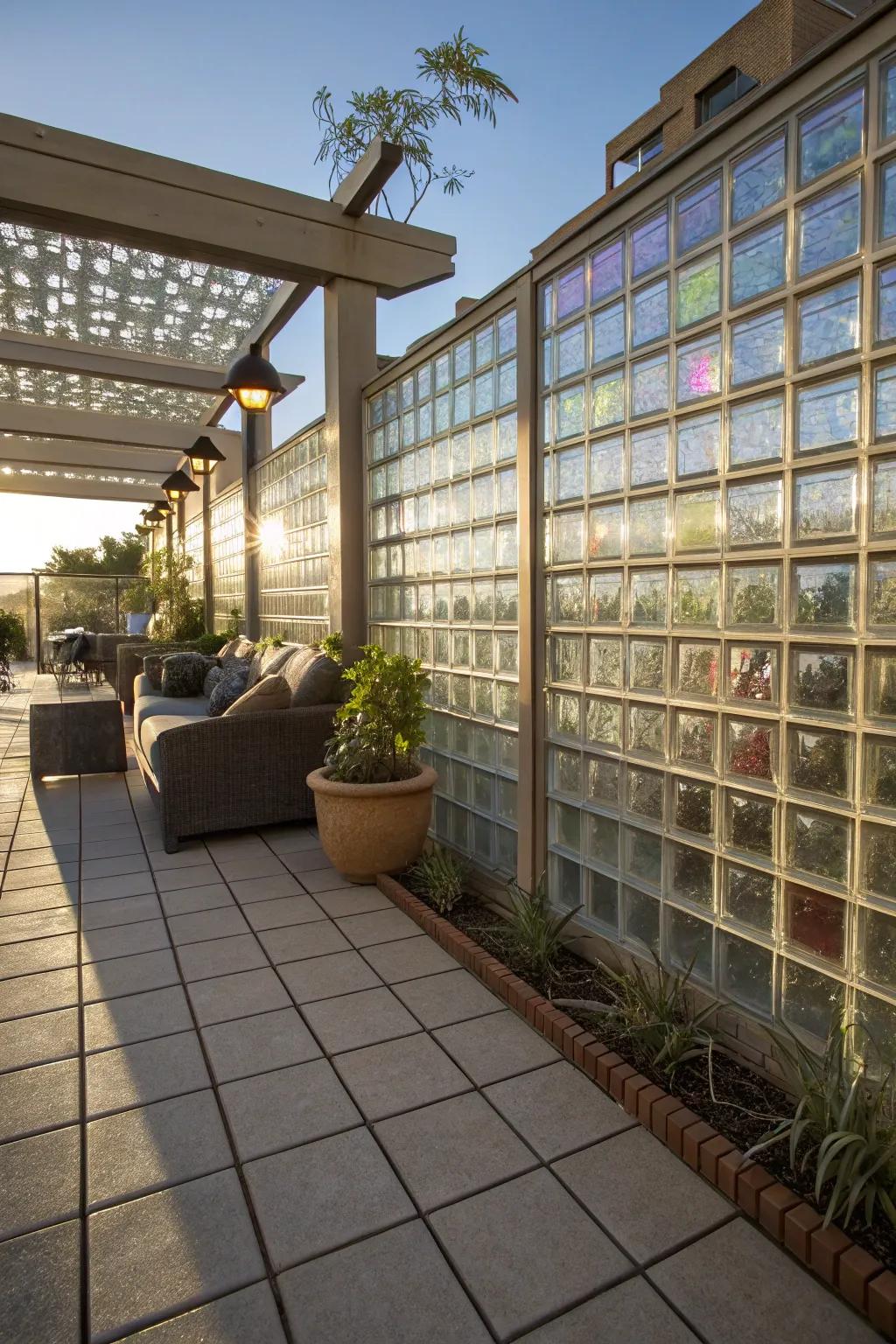 Glass blocks in fences play with light for a glamorous look.