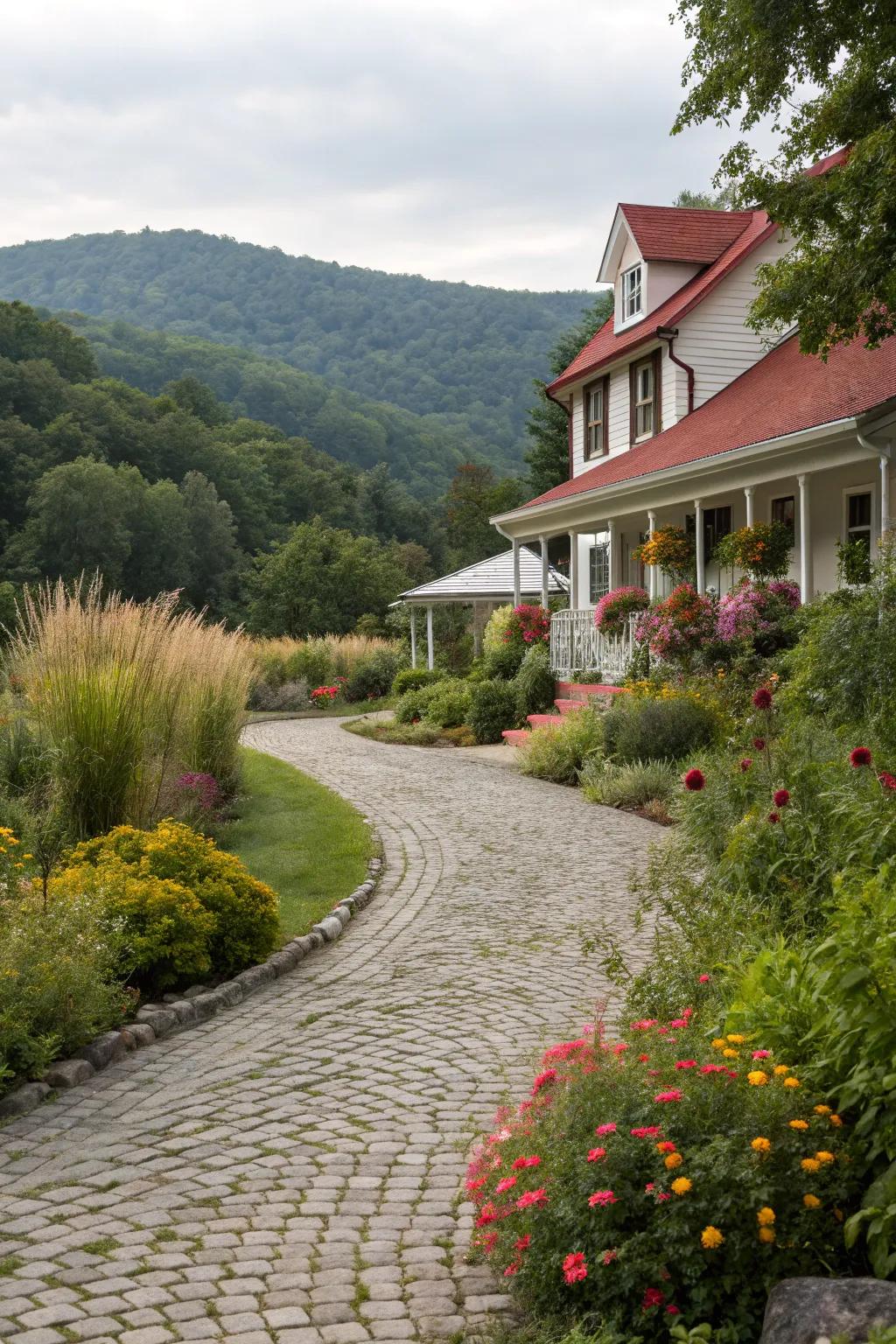 A timeless cobblestone driveway with a touch of elegance.