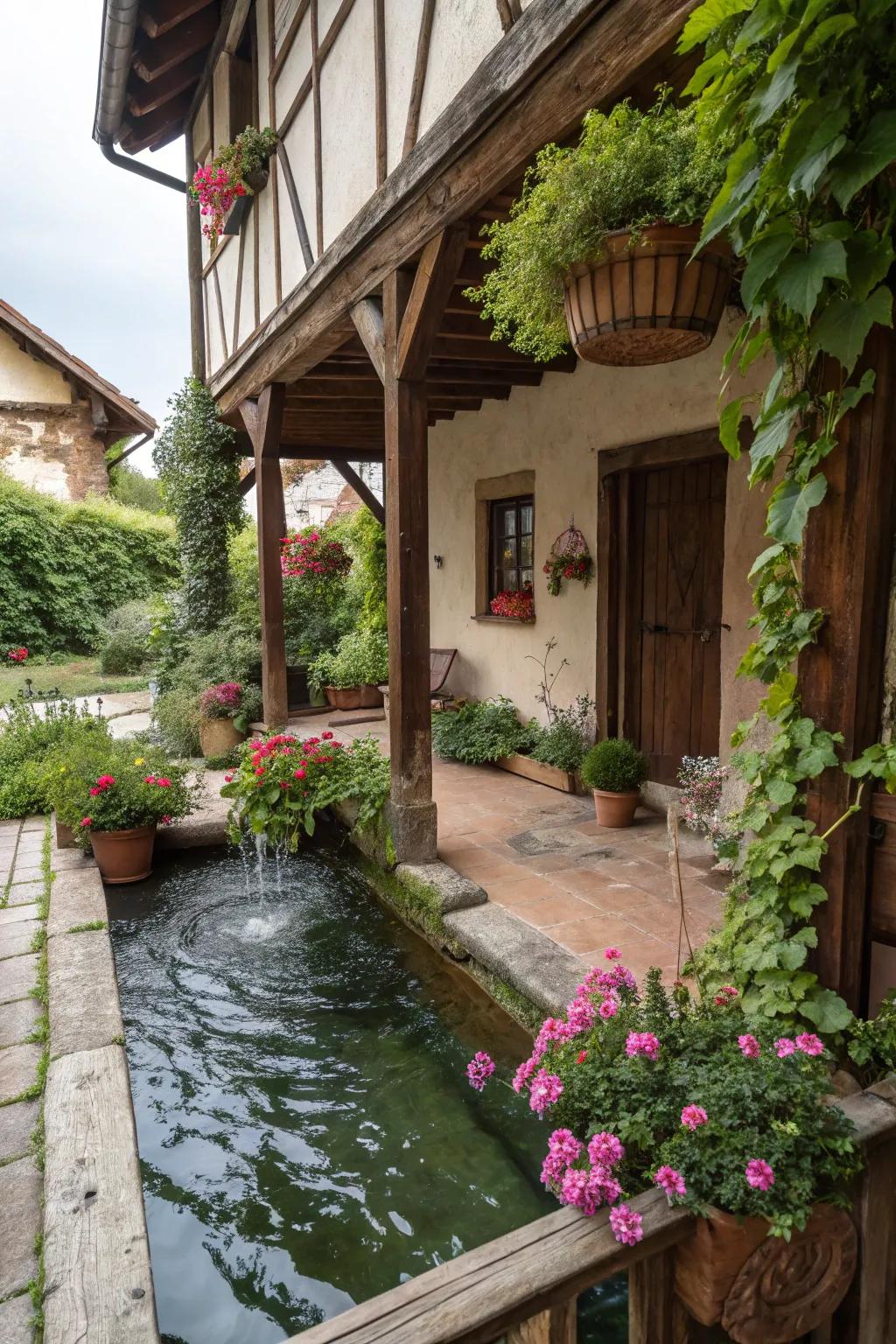 Water features add tranquility to the space.