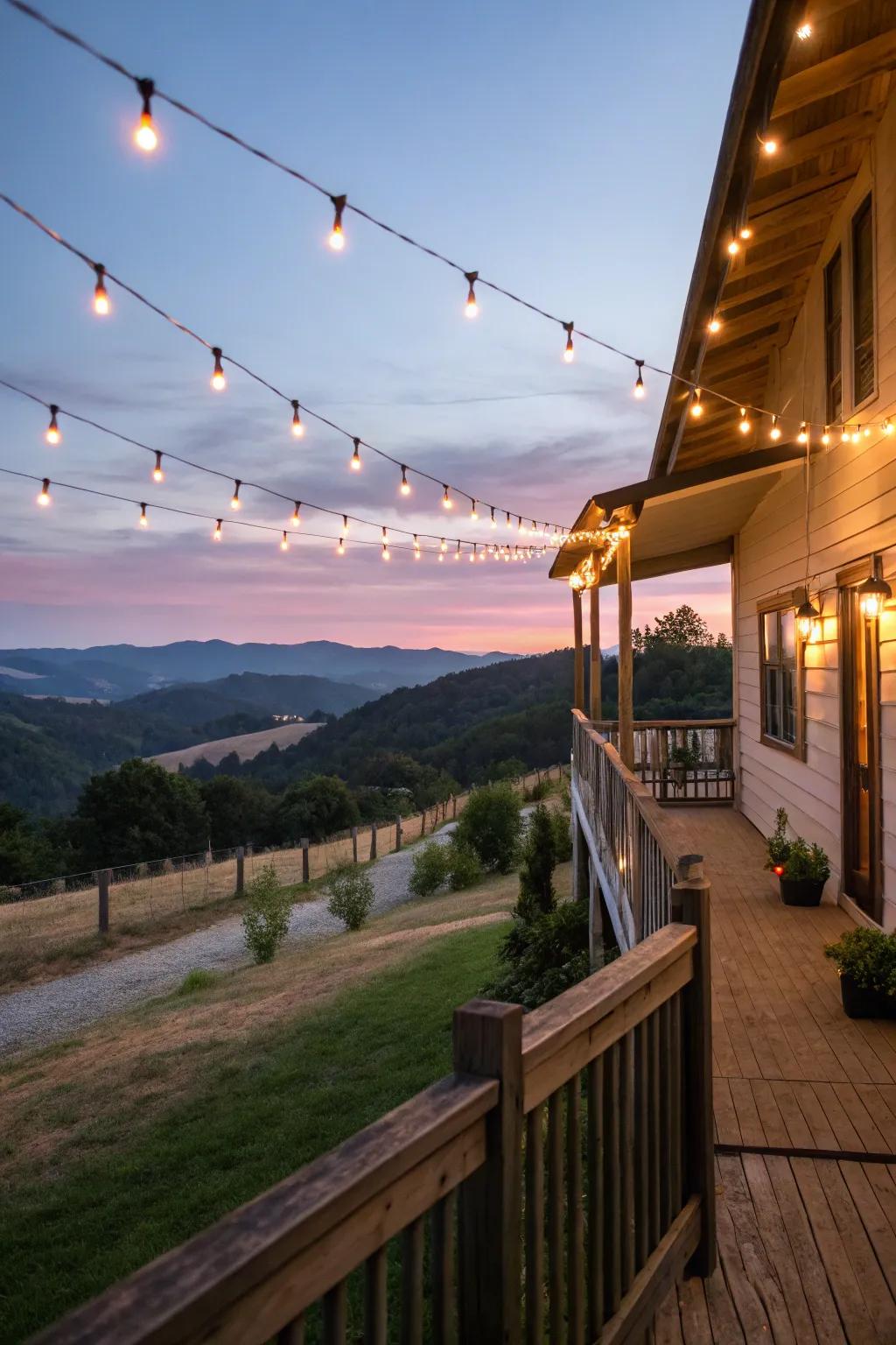 String lights create a magical evening ambiance.