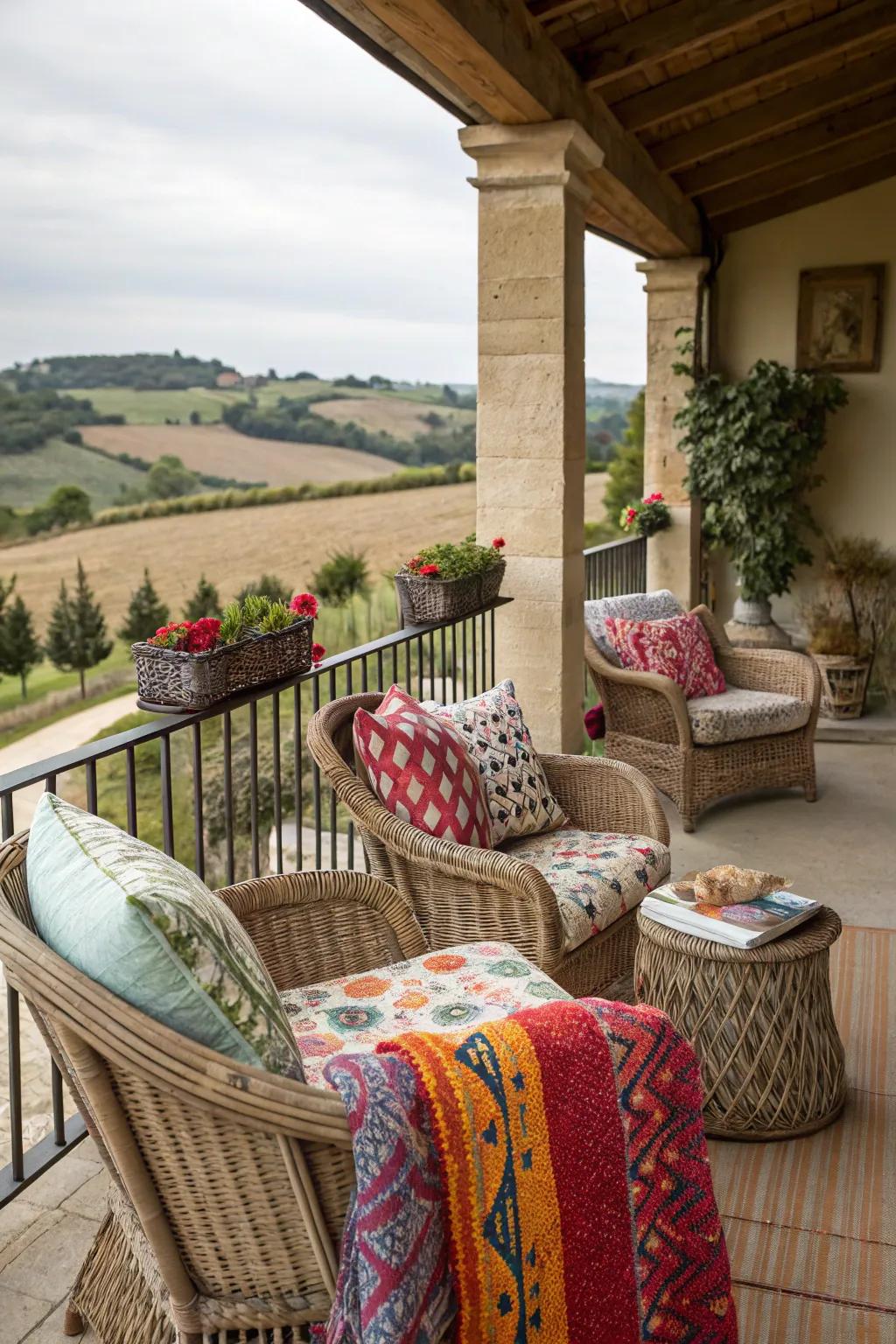 Layered textiles enhance comfort and style.