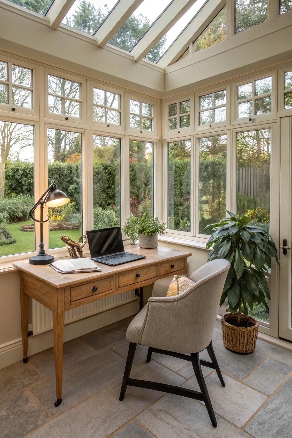 A serene home office with a view.