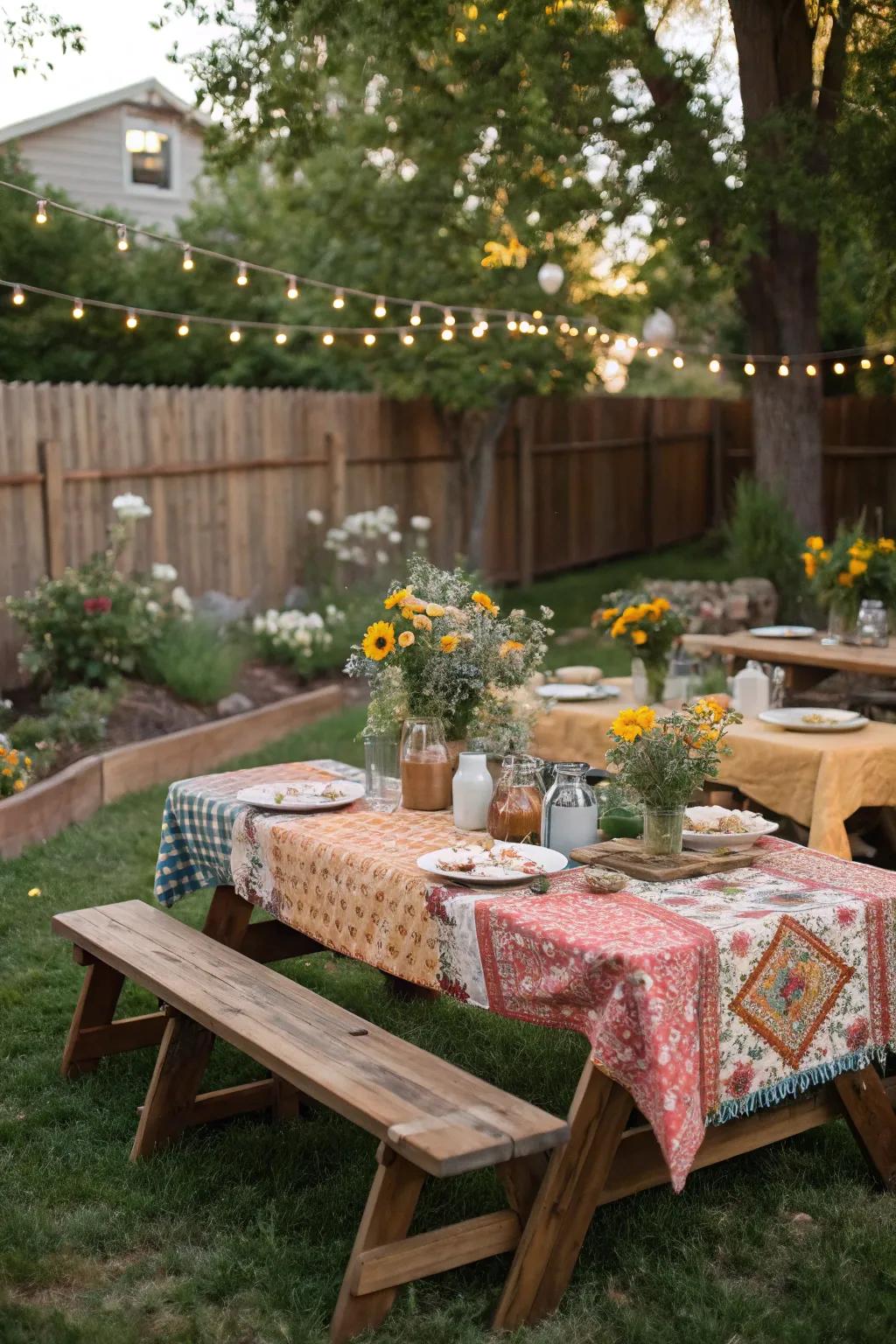 Picnic tables set the stage for a delightful dining experience.