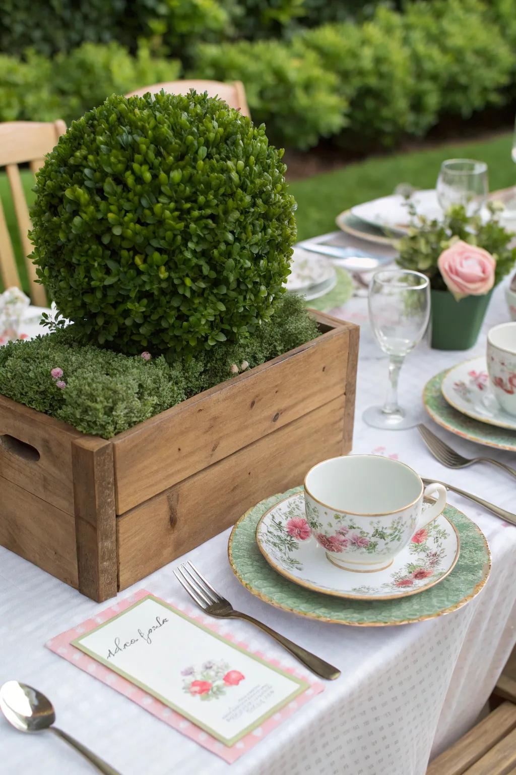 Boxwoods make charming tabletop centerpieces.