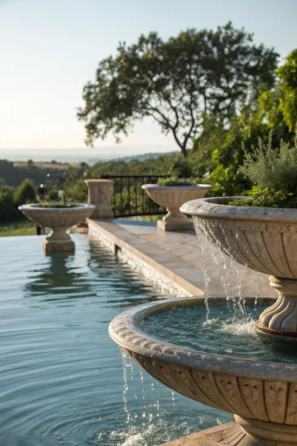 Water bowls add a sophisticated edge to pool designs.
