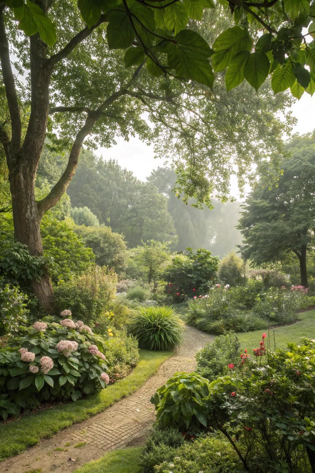 Lush greenery envelops your garden, providing a peaceful escape.