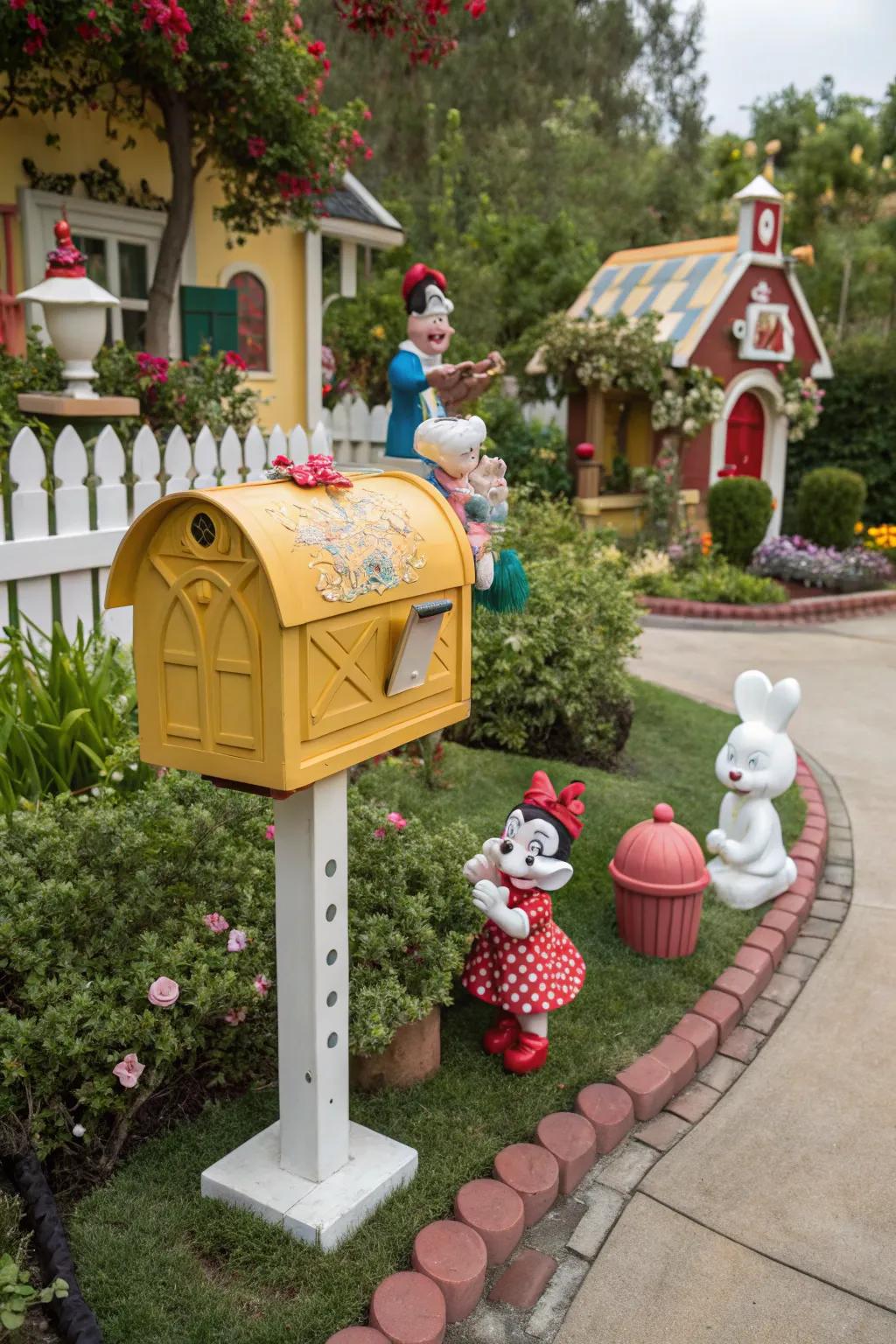 A whimsical mailbox with playful and creative decorations.