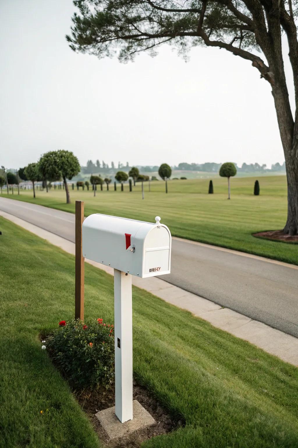 A modern minimalist mailbox landscape with sleek design.