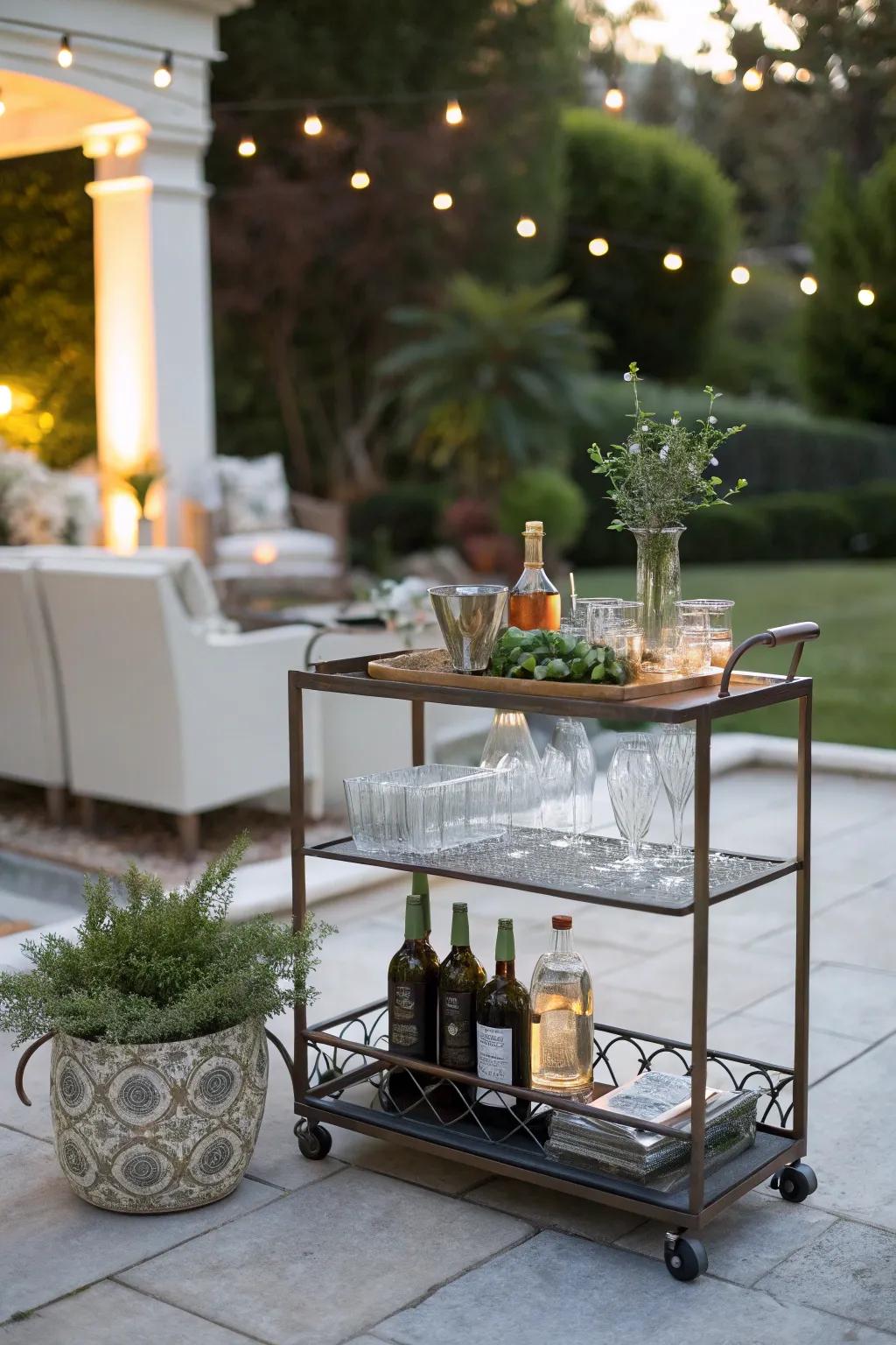 Keep your party mobile and stylish with a bar cart.