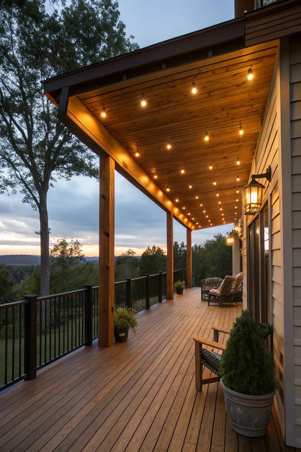 Charming lighting for cozy evenings on the deck.