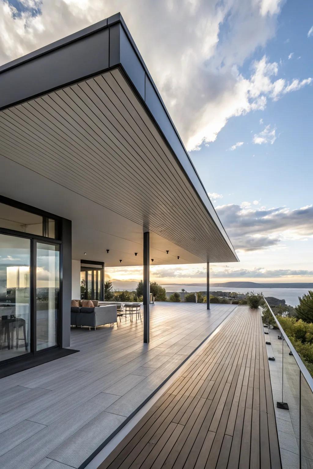 Dramatic style with a cantilevered deck overhang.