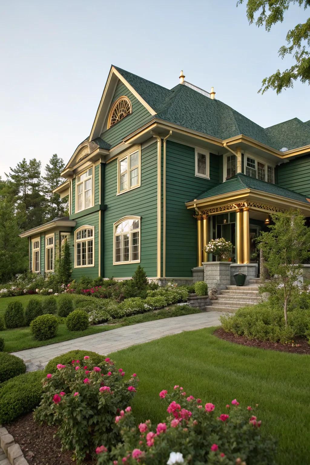 Emerald green siding adds a touch of luxury.
