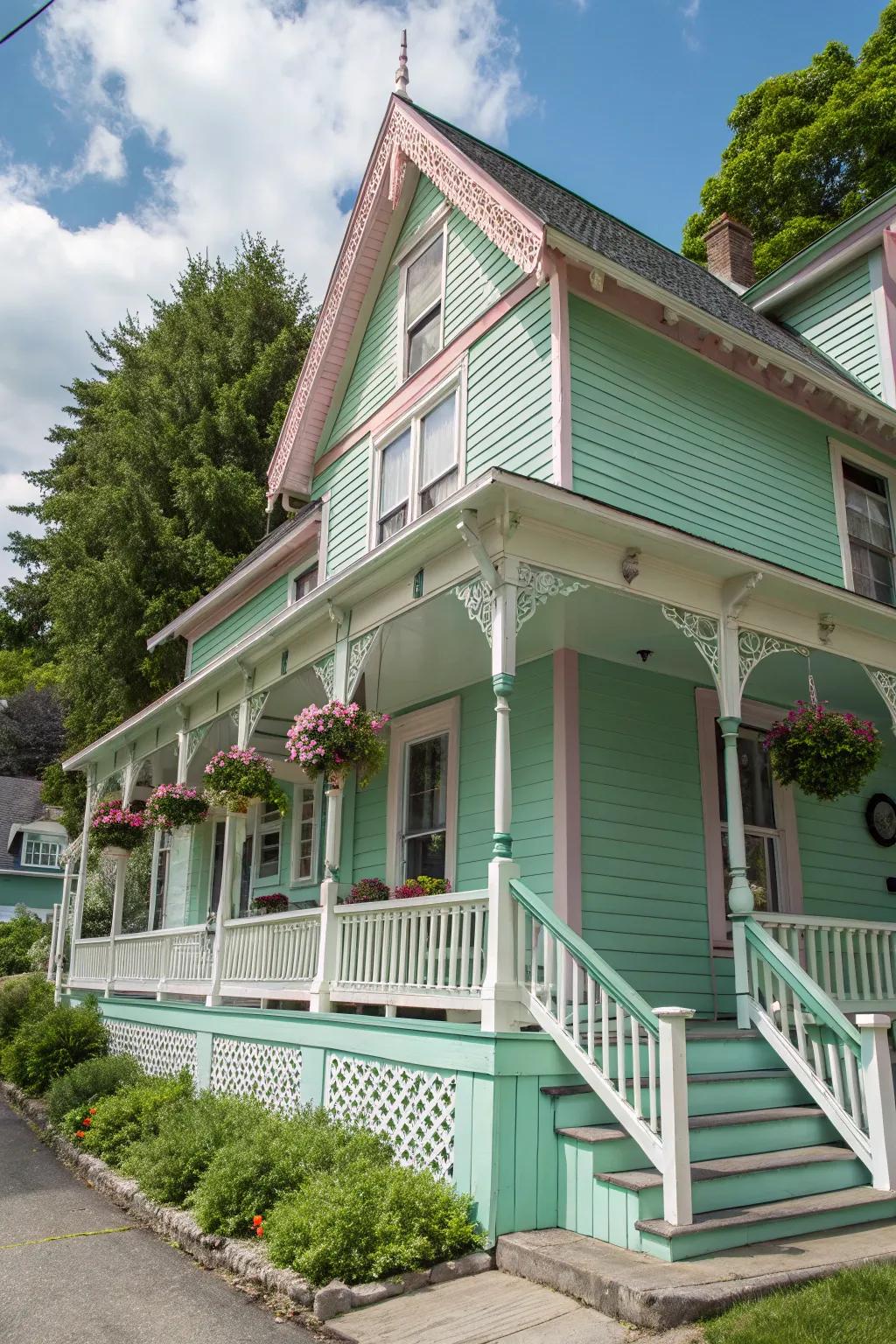 Mint green siding evokes a charming retro vibe.