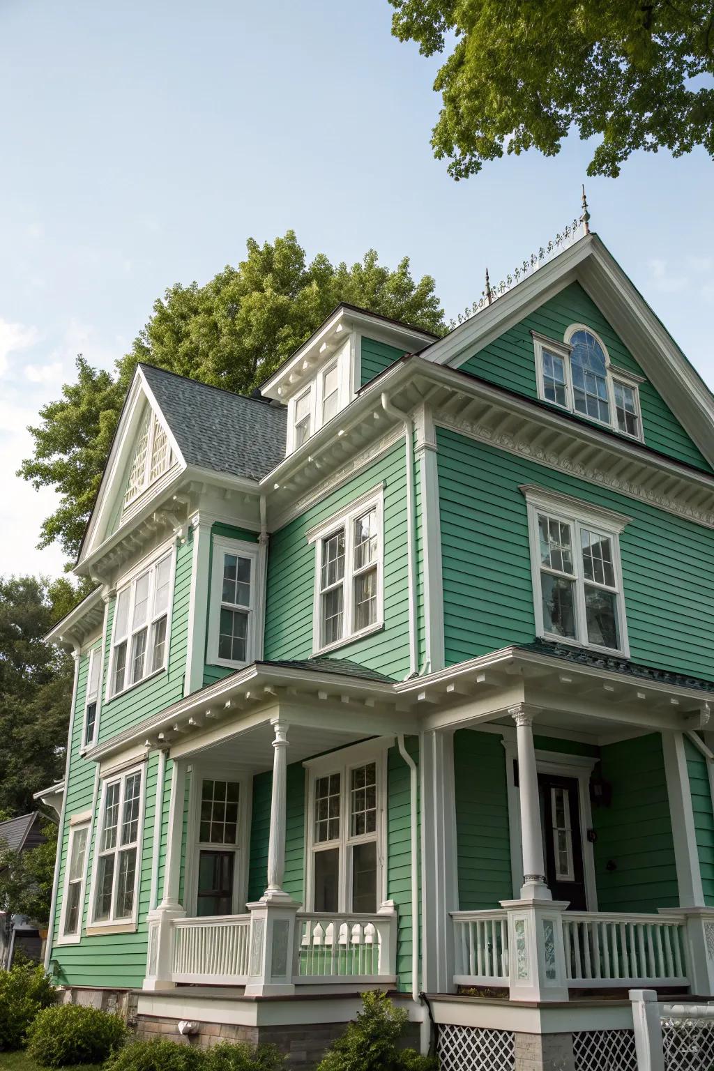 Jade green siding offers a timelessly elegant look.