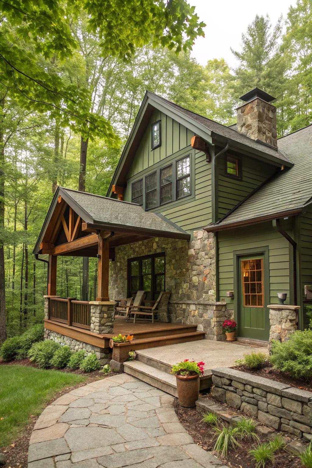 Pistachio green siding brings a playful vibe to this home.