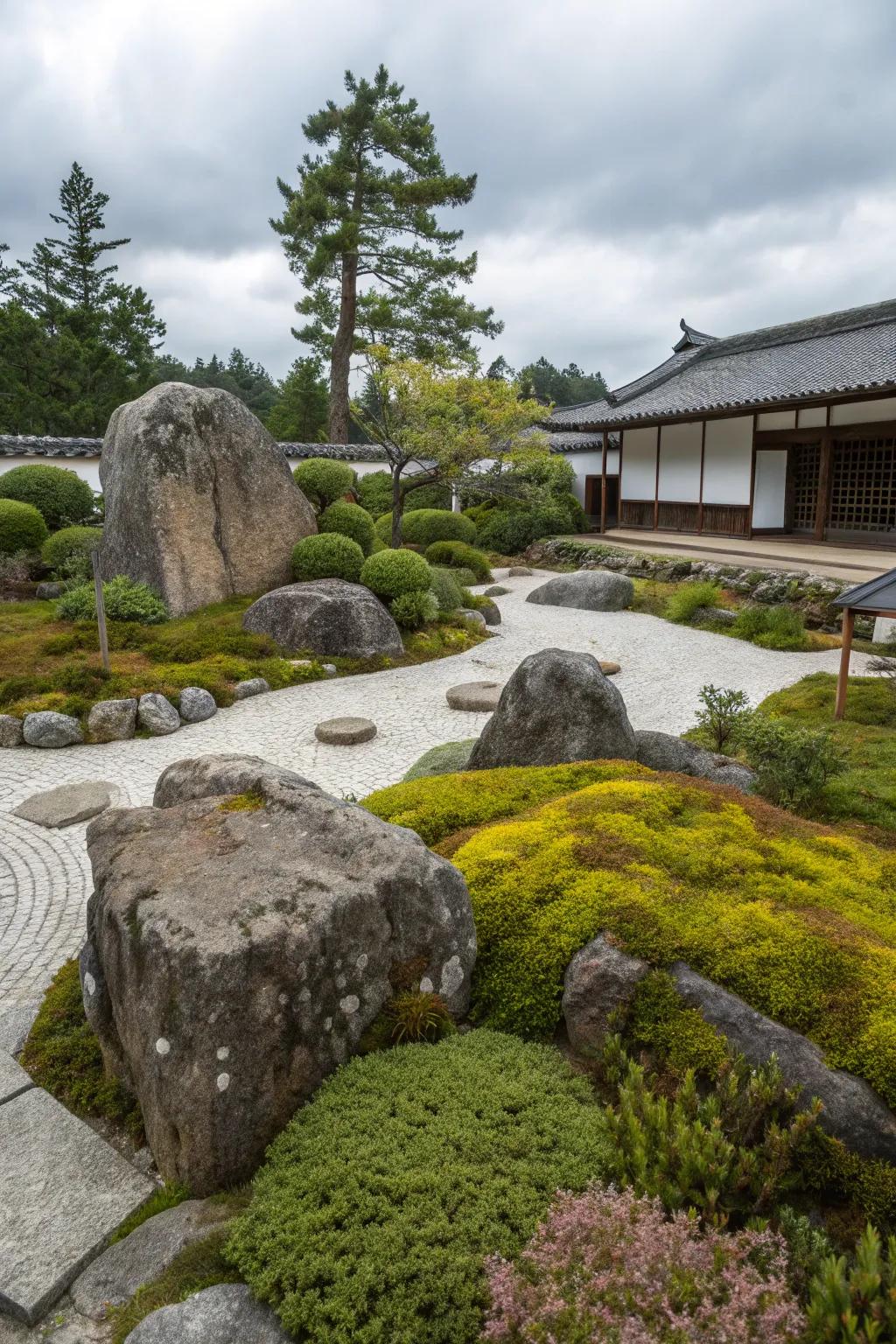 Rocks and boulders act as natural sculptures in your zen patio.