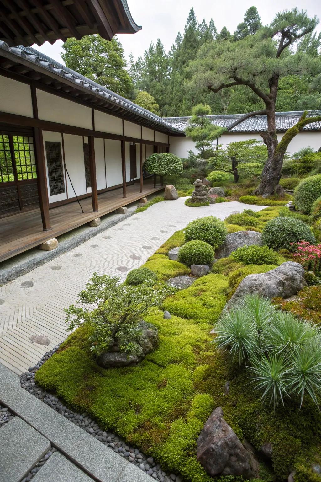 Minimalist plantings maintain simplicity and order.