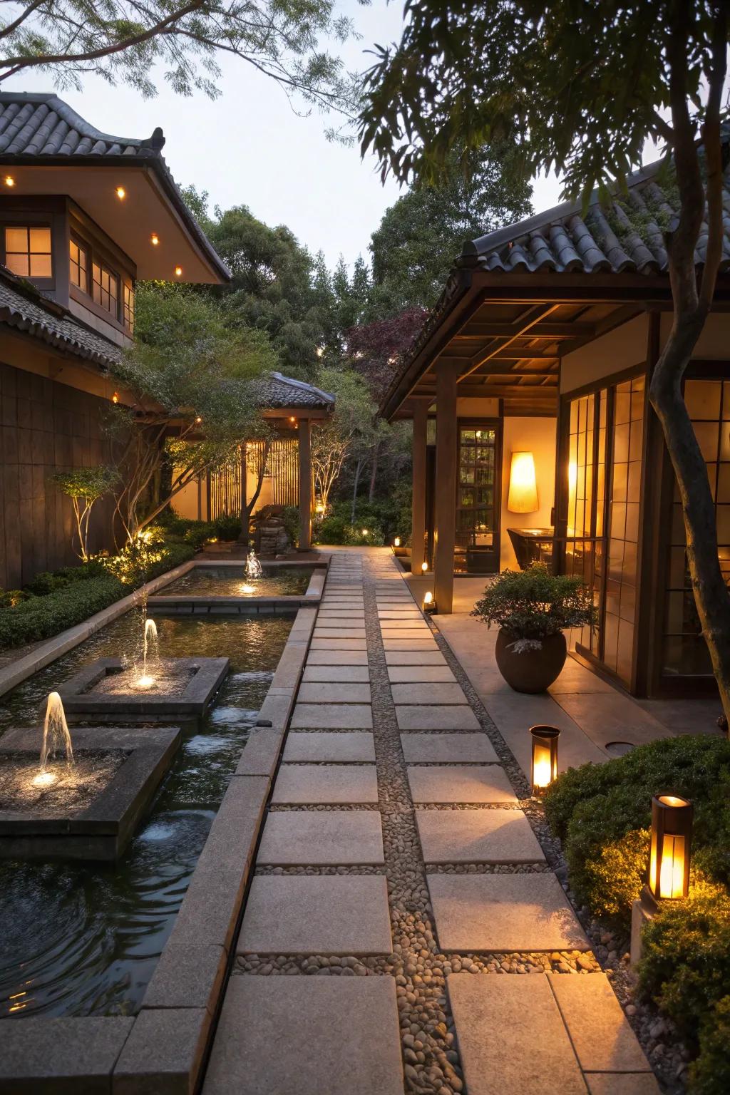 Subtle lighting enhances the ambiance of your zen patio.