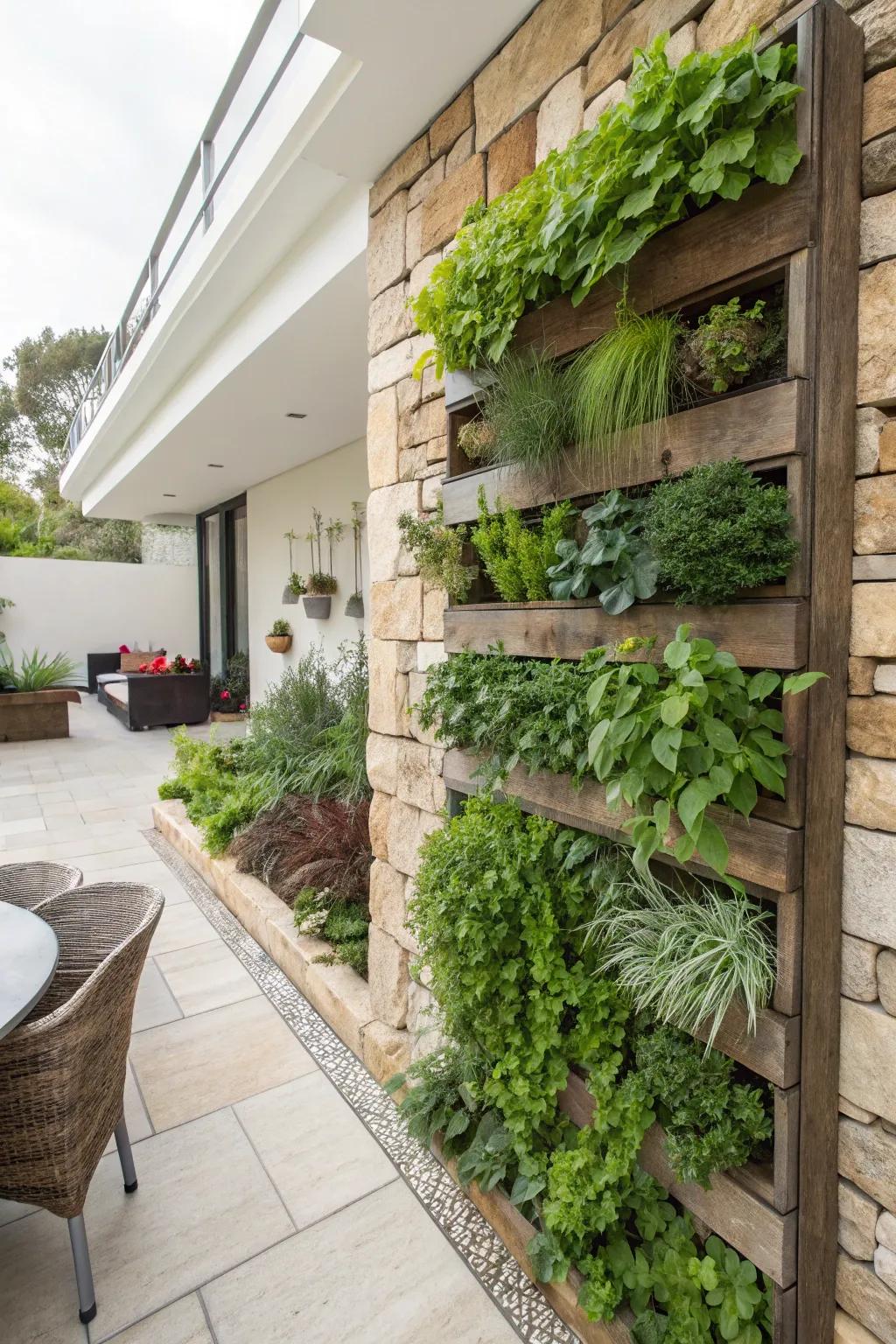 Vertical gardens maximize greenery in limited space.