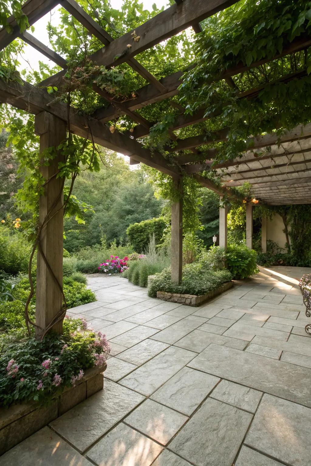 Pergolas add shade and architectural interest.