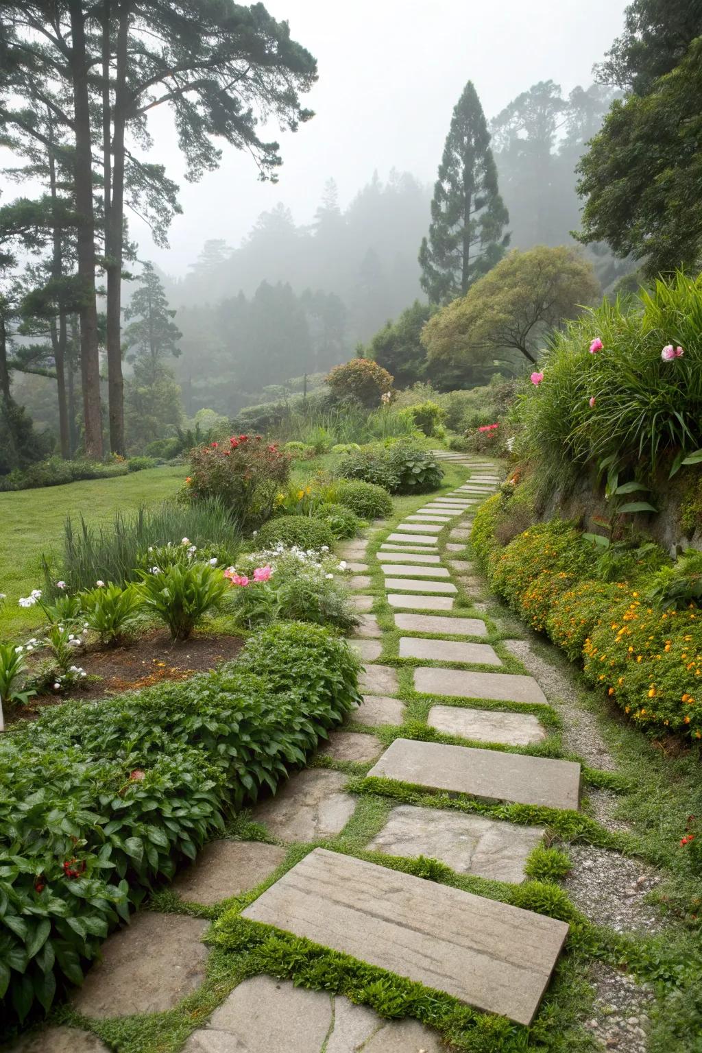 Stepping stones create a meditative path in your zen patio.
