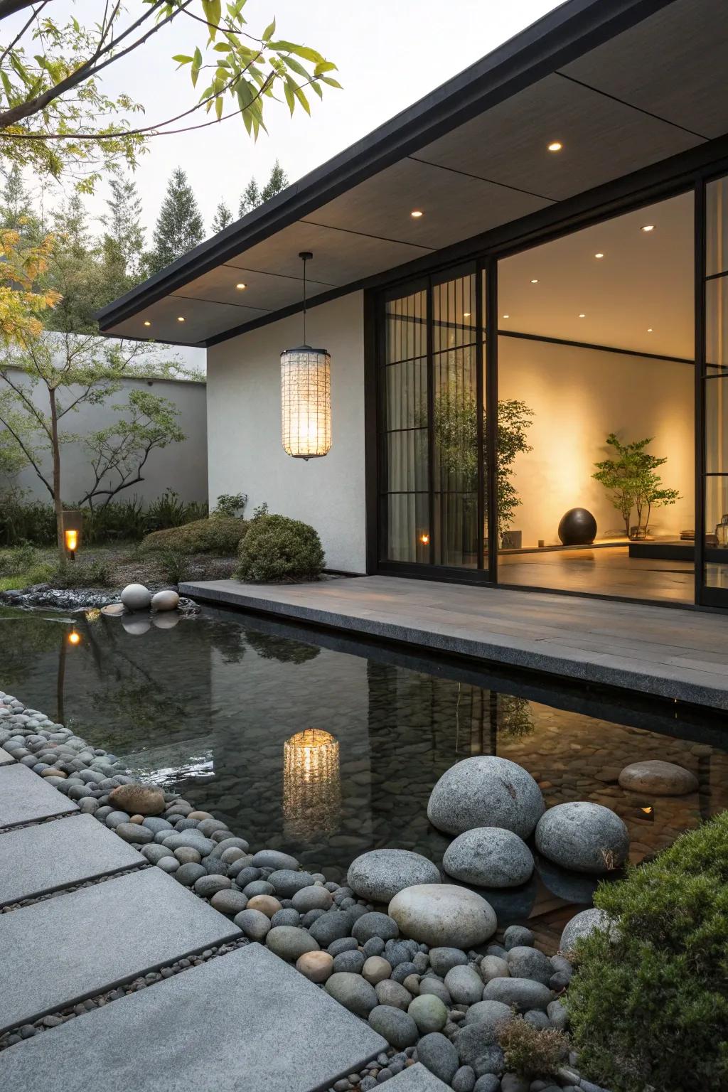 Reflective surfaces add depth and interest.