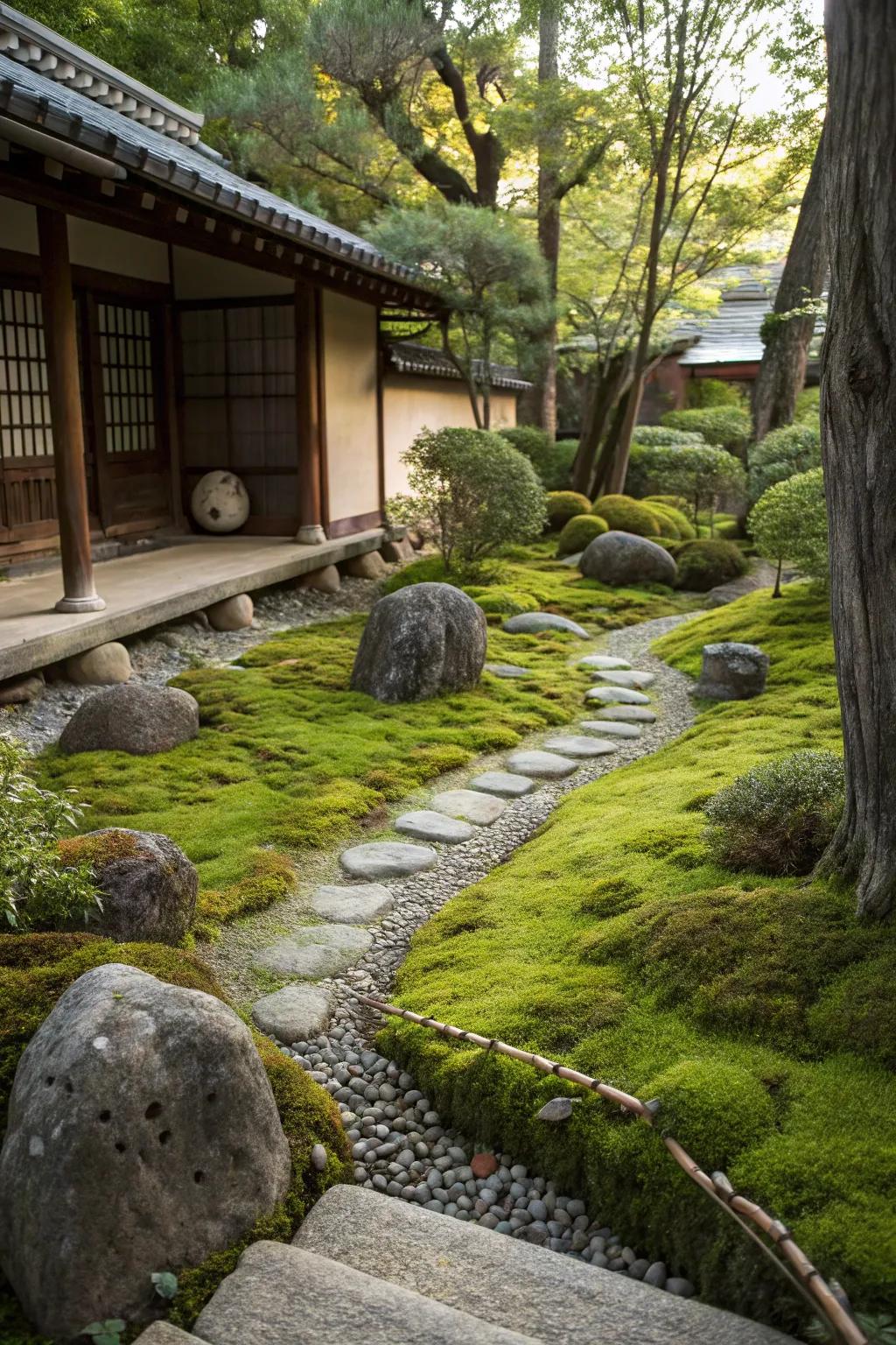 Moss creates a lush, green carpet for your patio.