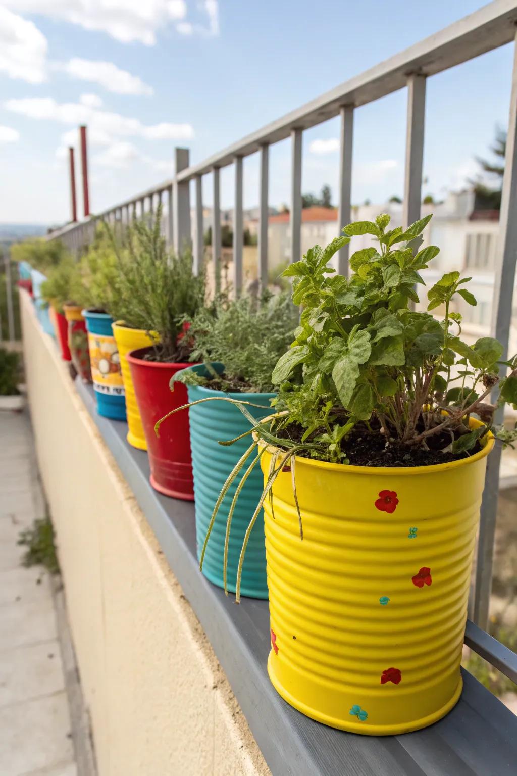 DIY charm with upcycled railing planters.