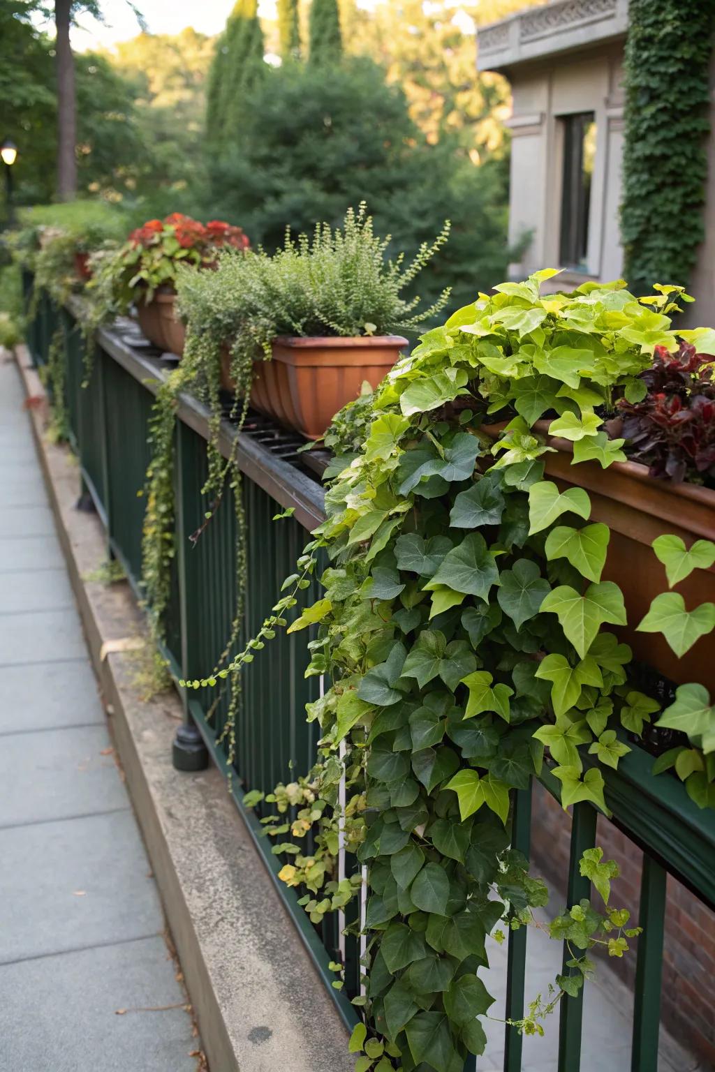 Trailing plants bring a graceful touch to any railing.
