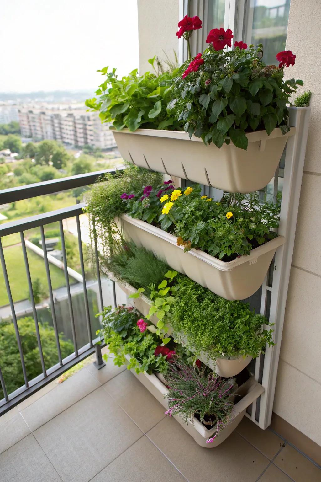 Maximize vertical space with layered planters.