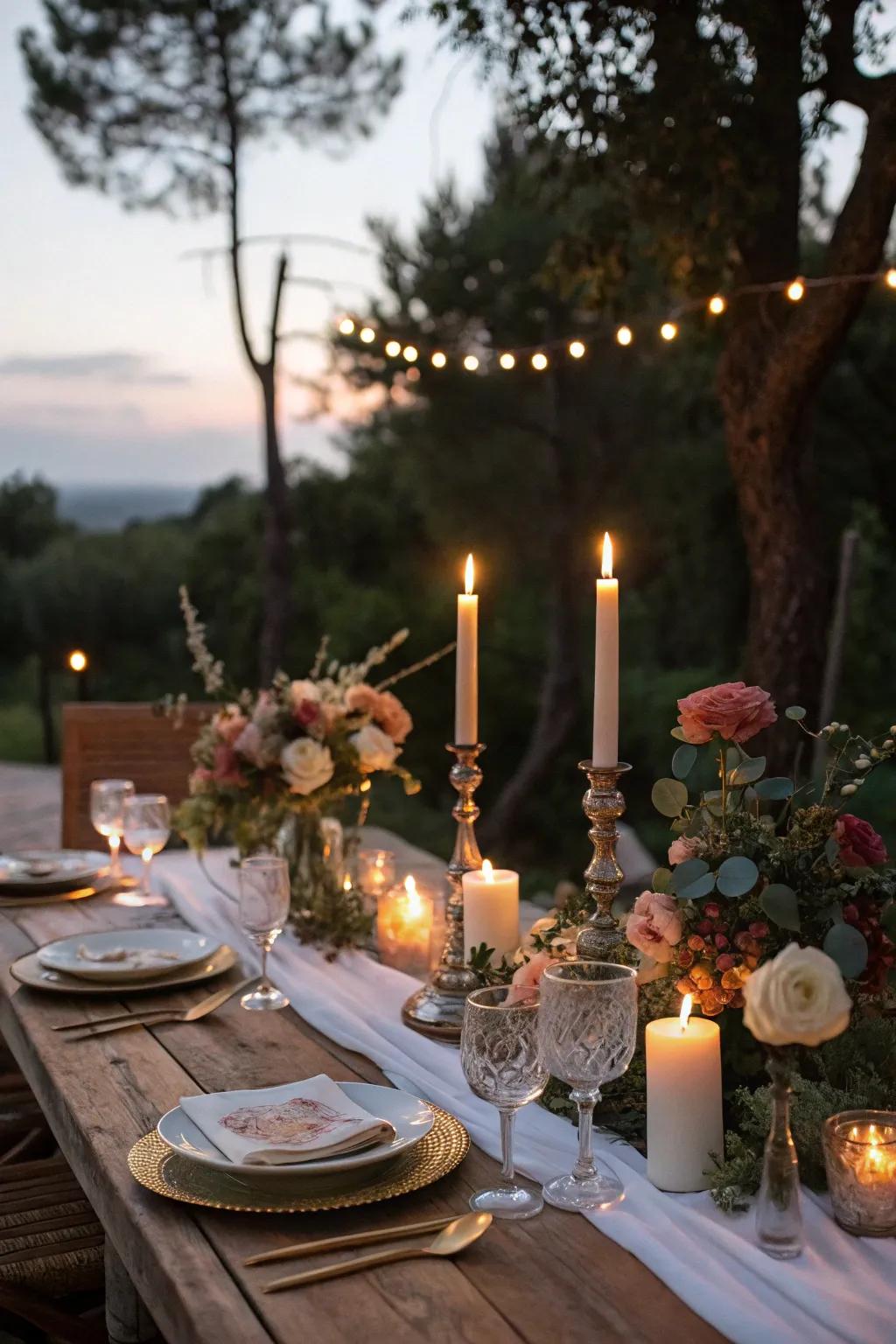 Candles provide soft lighting and enhance the evening's ambiance.